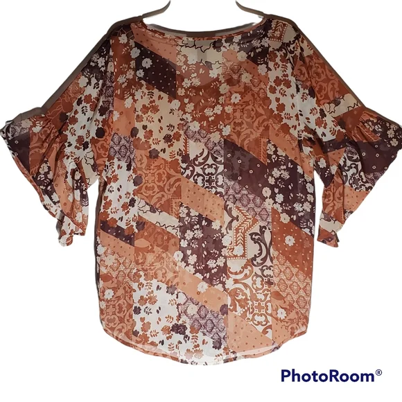 Style&Co medium sheer geometric floral print blouse.084 - Picture 5 of 5